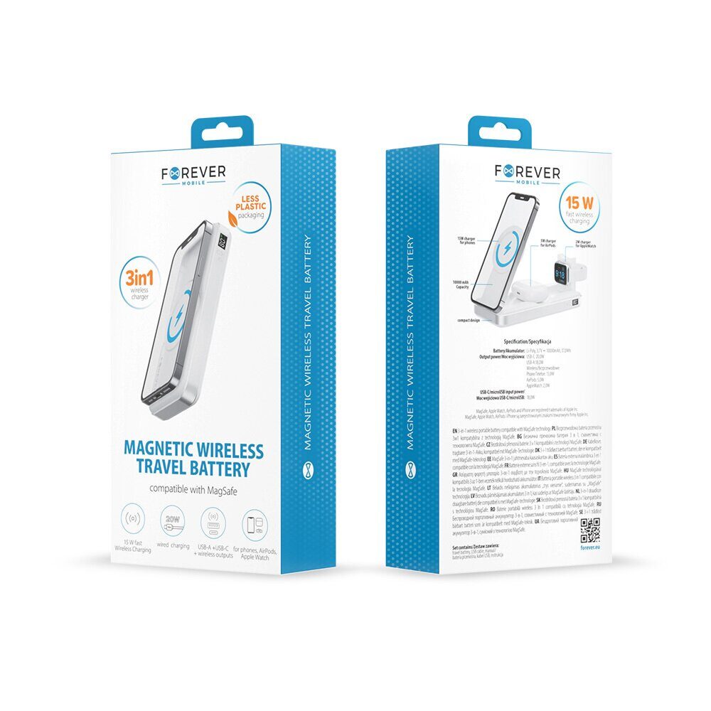 Forever wireless power bank MATB-300 10000 mAh magnetic 3in1 white - imagine 15