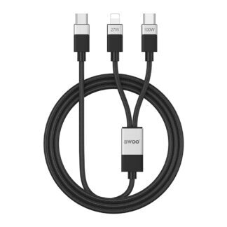 BWOO Braided 2-in-1 Cable USB-C - USB-C and Lightning 1m 100W/27W black X306