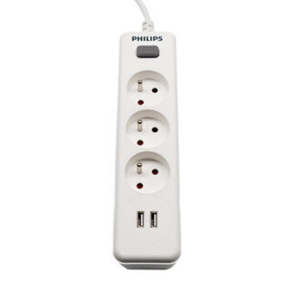 Power strip PHILIPS etension cord 3 sockets + 2 USB 2m 10A white