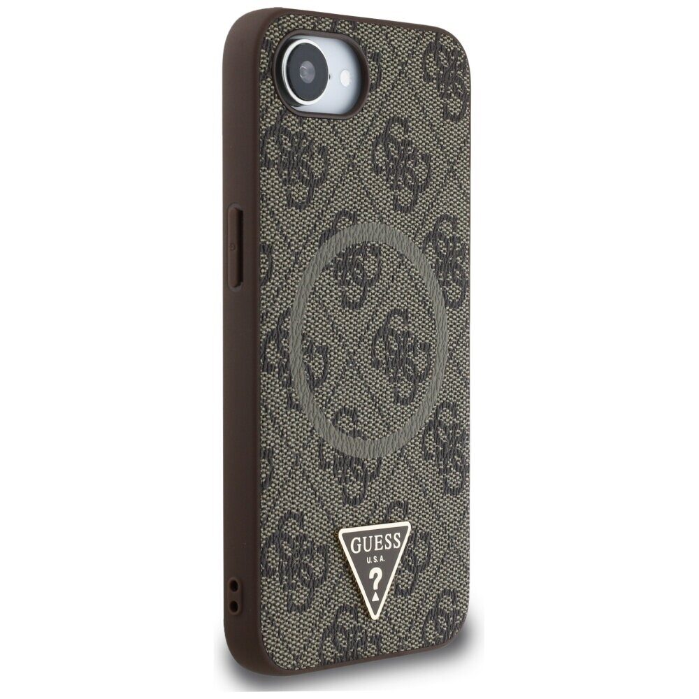 Guess HC MagSafe PU 4G Ring Triangle Logo case for iPhone 16e Brown - imagine 4