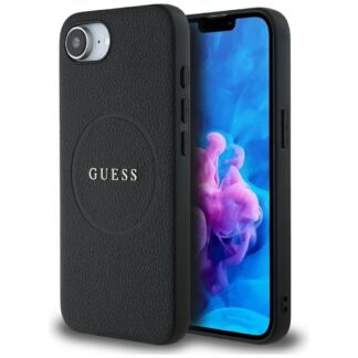 Guess HC MagSafe PU Grained Gold Ring case for iPhone 16e Black