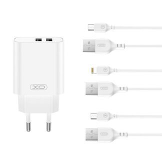 XO wall charger CE34 2x USB 2,4A white + USB-C cable