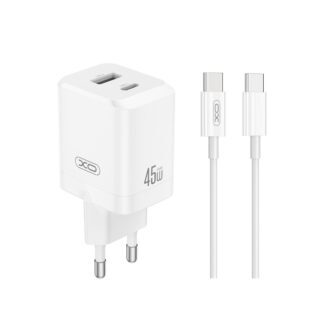XO wall charger CE36 PD 45W 1x USB-C 1x USB white + cable USB-C - USB-C