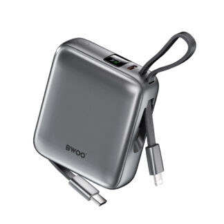 BWOO power bank P74 bkt 22.5W 10000 mAh with 2 built-in cables 1 x USB-C 1 x Lightning black