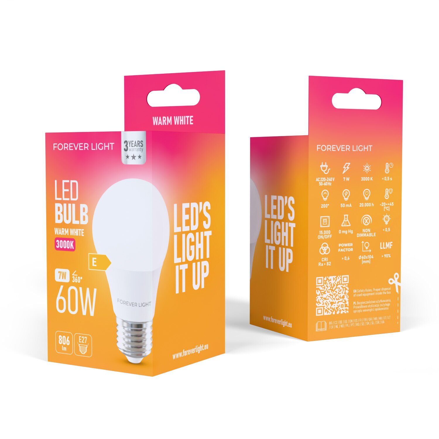 Forever Light LED Bulb E27 A60 7W 806lm 3000K class E - imagine 3
