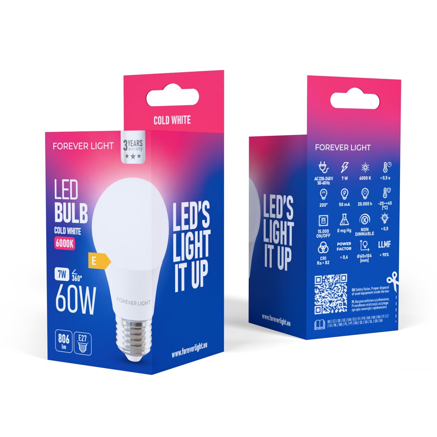 Forever Light LED Bulb E27 A60 7W 806lm 6000K class E - imagine 3