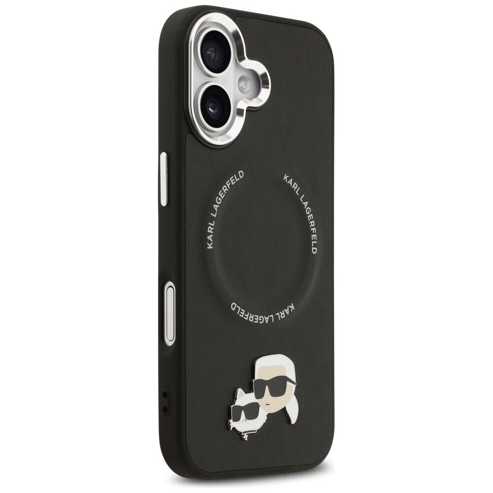 Karl Lagerfeld case MagSafe PU case with Karl&Choupette heads pins logo and metal camera buttons for iPhone 17 black - imagine 4