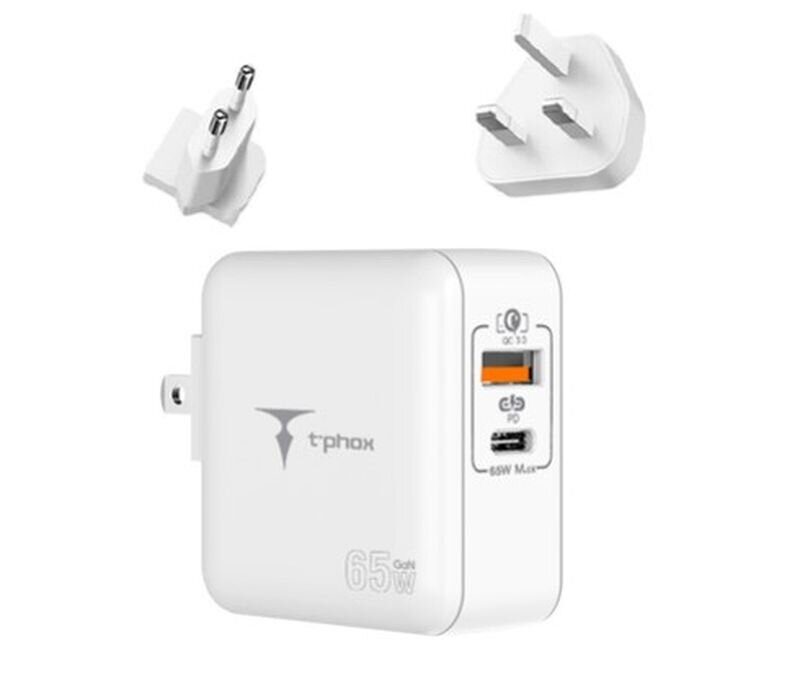 WALL CHARGER T-PHOX MEGA T-PP09 GAN PD 65W USB/USB-C WHITE - imagine 2