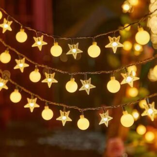 LED GARLAND 1,5M (10 LED LAMPS) USB BALCONY STARS + BALLS WARM WHITE