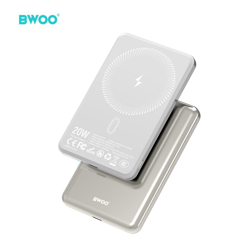 BWOO Ultra Slim Power Bank 20W 5000mAh with magnetic charging P79 light grey - imagine 2