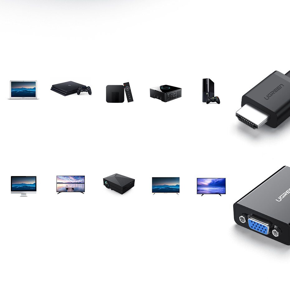Ugreen adapter HDMI - VGA micro USB / audio 3.5 mm mini jack black (40248) - imagine 3