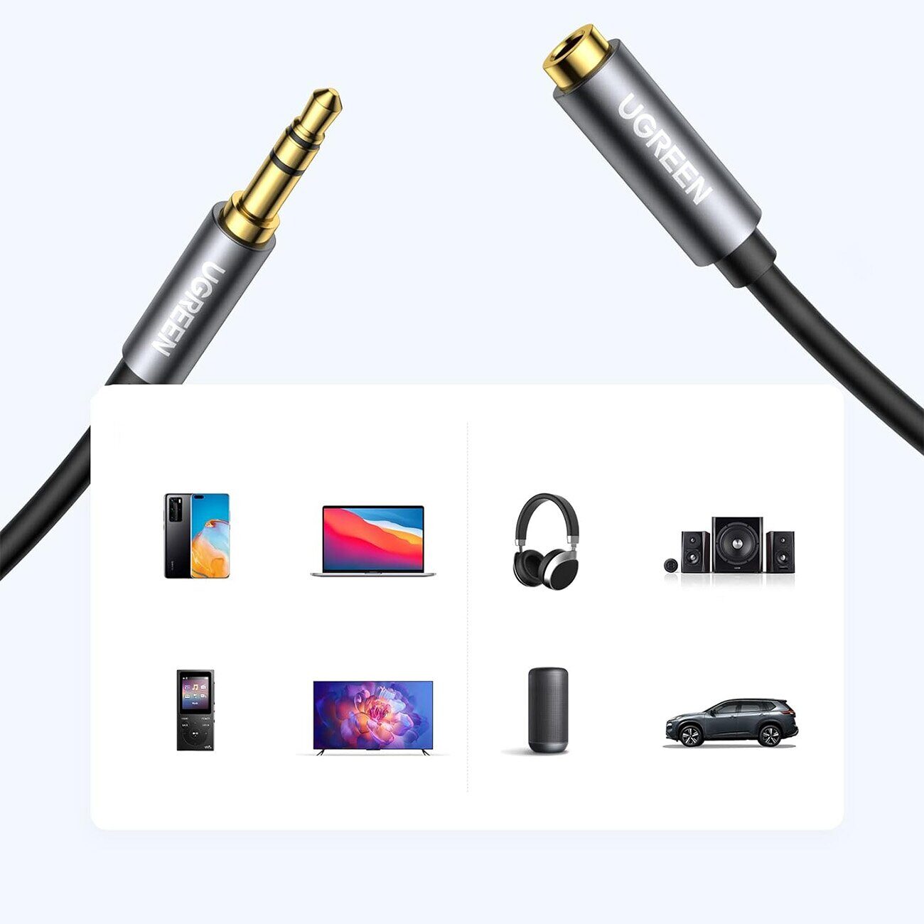Ugreen AV118 10592 cable 3.5 mm mini jack (male) / 3.5 mm mini jack (female) 1m - silver - imagine 7