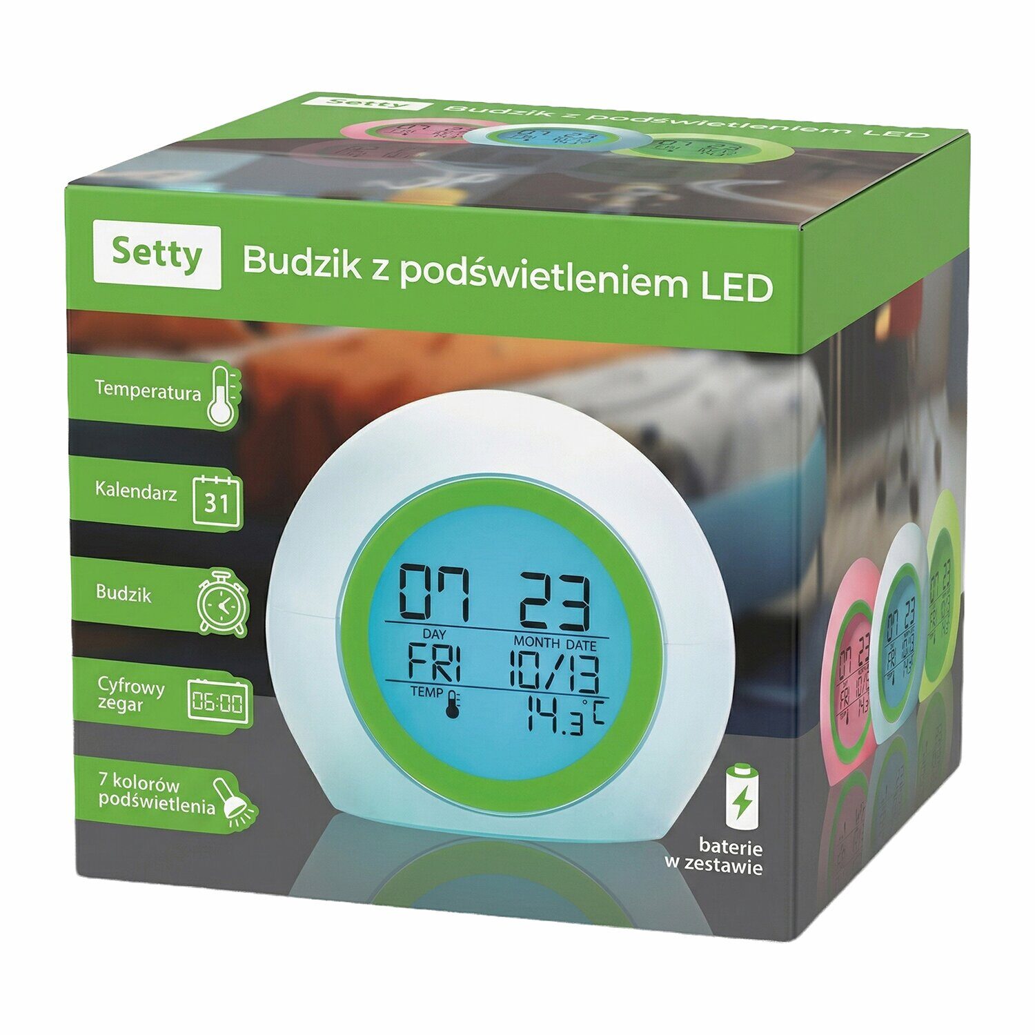 Setty alarm clock with LED light green - imagine 2