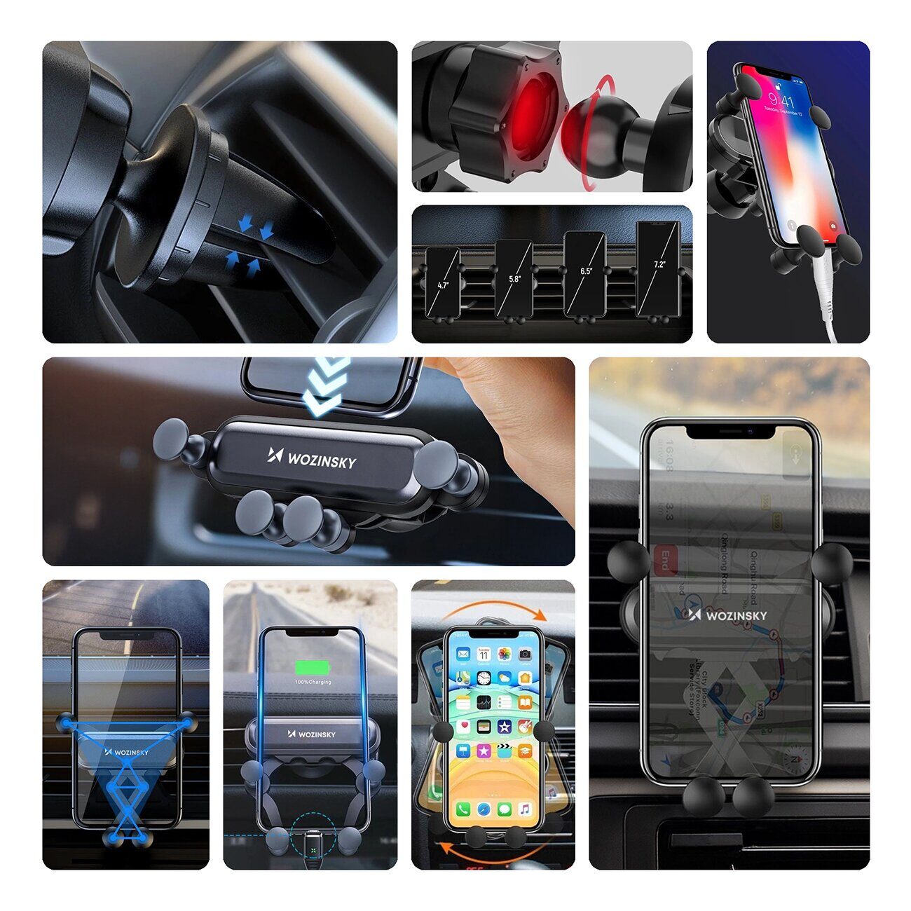 Wozinsky gravity car phone holder for air vent black (WCH-05) - imagine 2