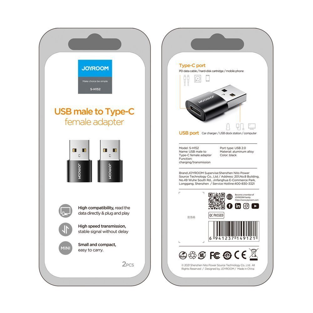 Joyroom adapter from USB Type C (female) to USB (male) 2 pcs. black (S-H152 Black) - imagine 5