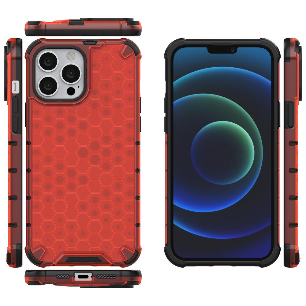 Honeycomb Case armor cover with TPU Bumper for iPhone 13 Pro Max red - imagine 2