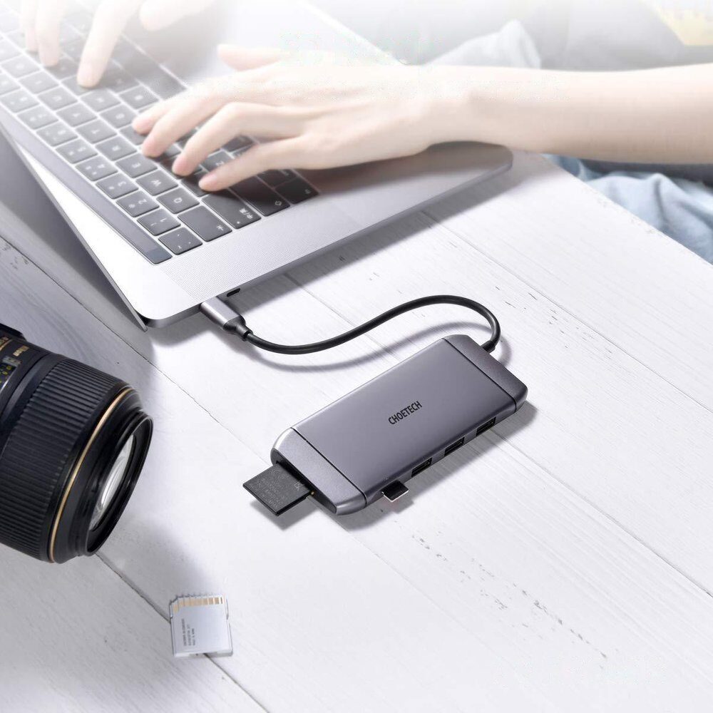 Choetech 9in1 multifunctional USB Type C HUB - 3x USB 3.2 Gen 1 / SD and TF memory card reader / HDMI 4K 30Hz / VGA Full HD 60Hz / USB Type C / RJ45 gray (HUB-M15 gray) - imagine 2