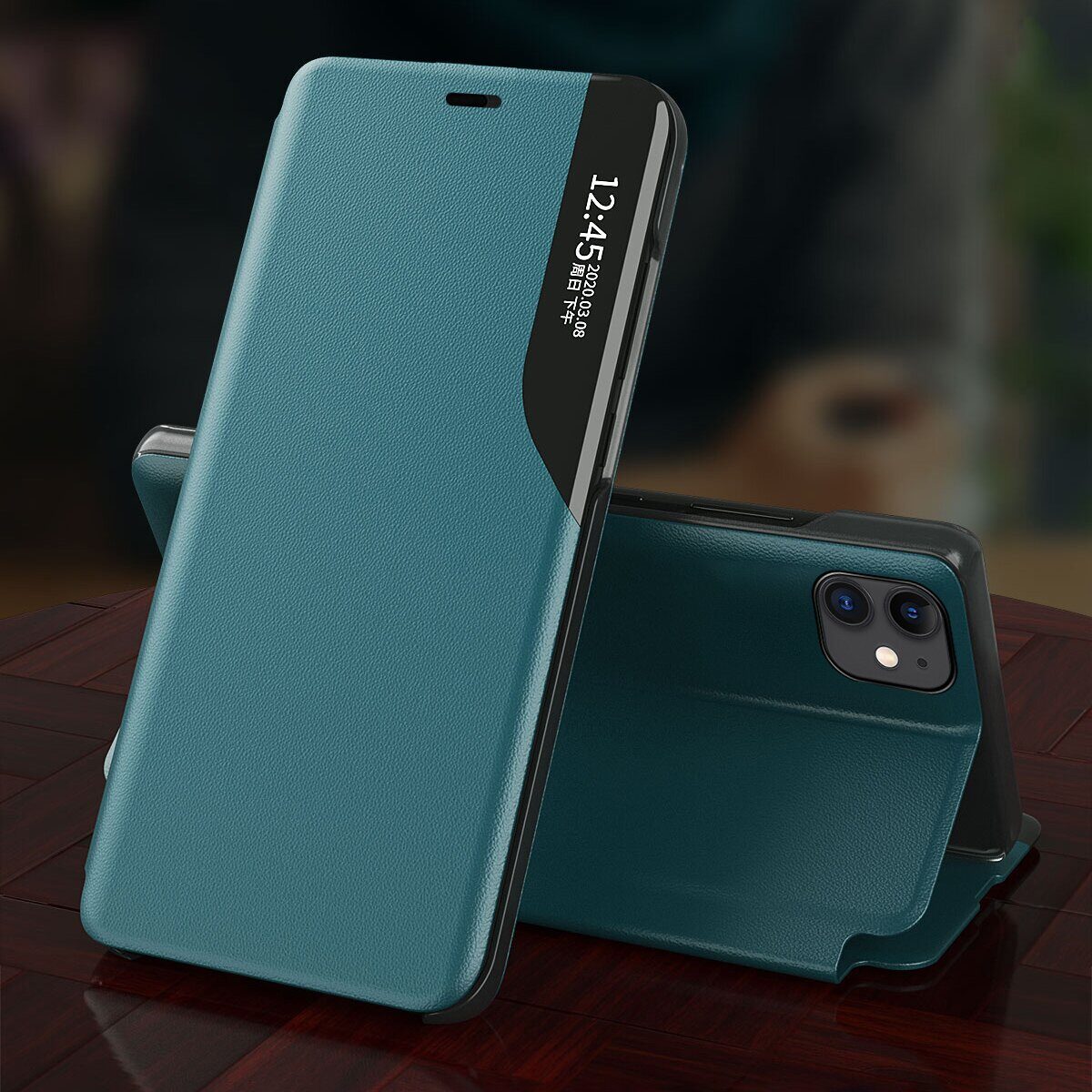 Eco Leather View Case elegant bookcase type case with kickstand for iPhone 13 Pro Max black - imagine 4