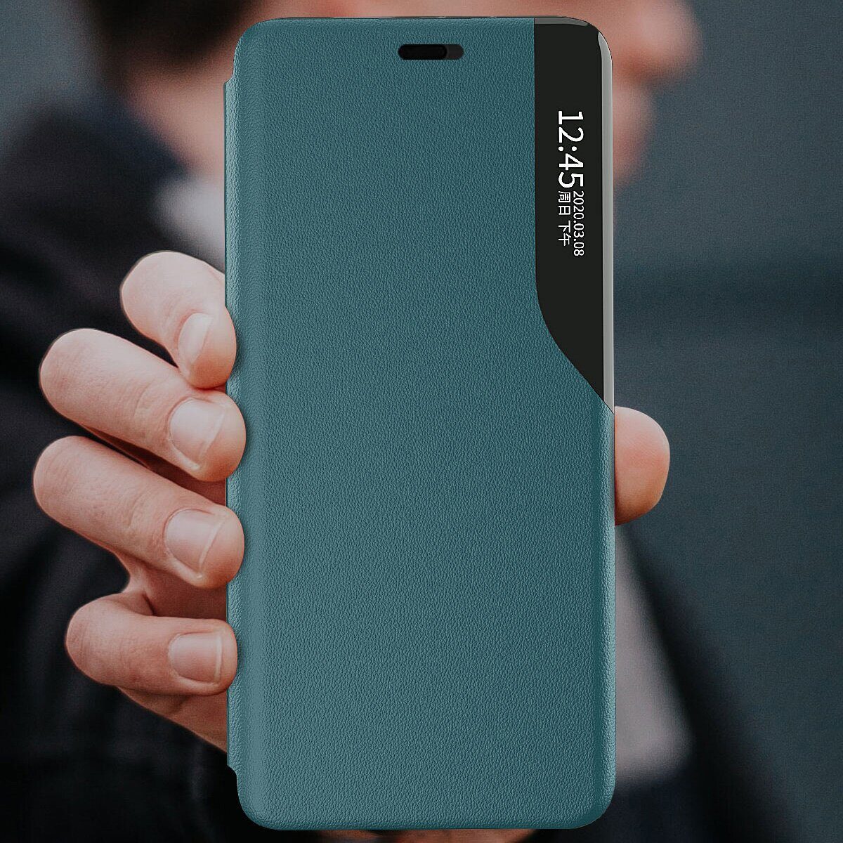 Eco Leather View Case elegant bookcase type case with kickstand for iPhone 13 Pro Max green - imagine 9