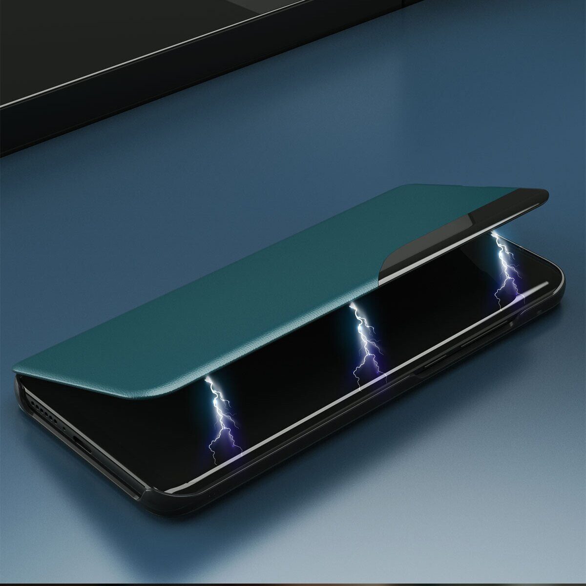Eco Leather View Case elegant bookcase type case with kickstand for iPhone 13 Pro green - imagine 3