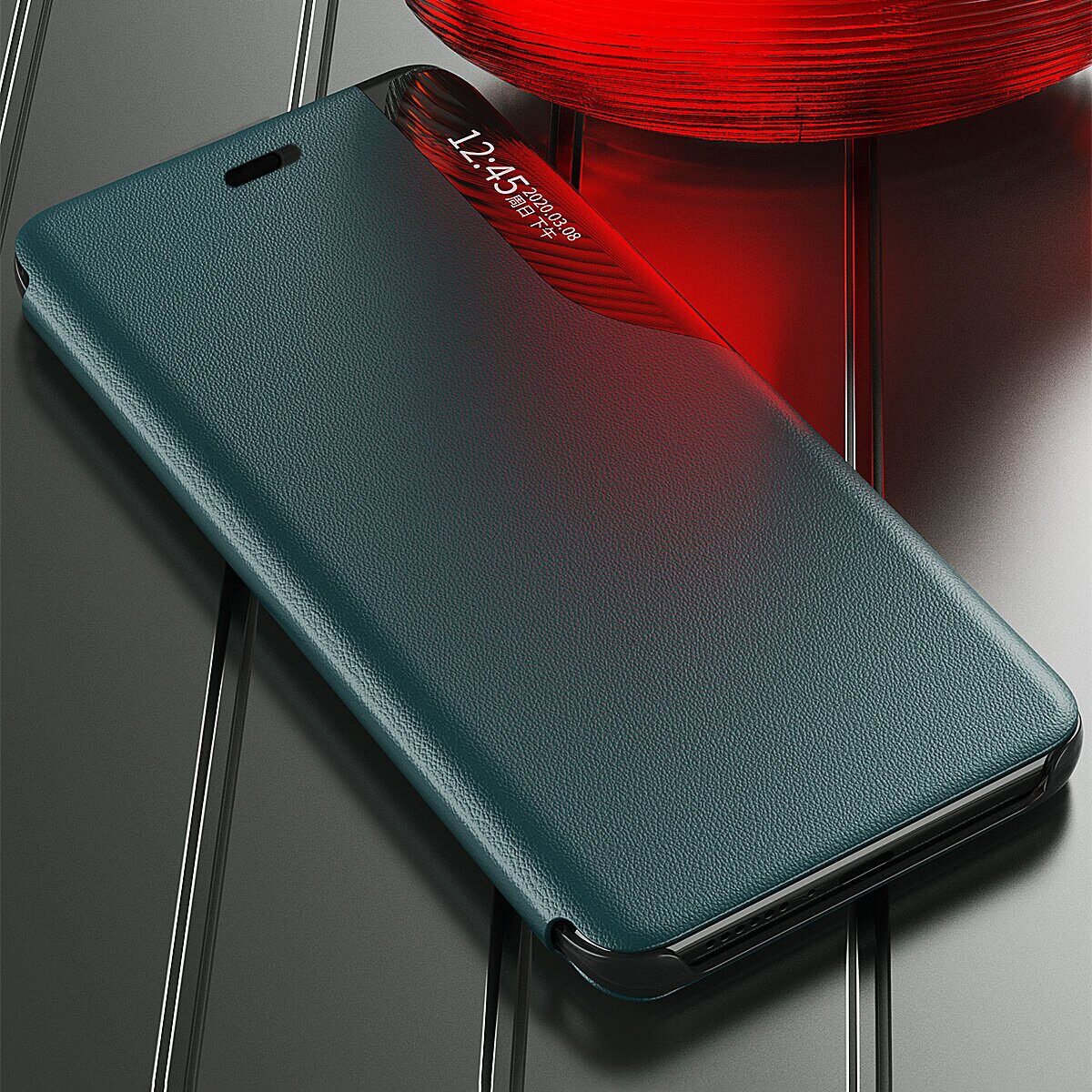 Eco Leather View Case elegant bookcase type case with kickstand for iPhone 13 Pro green - imagine 8