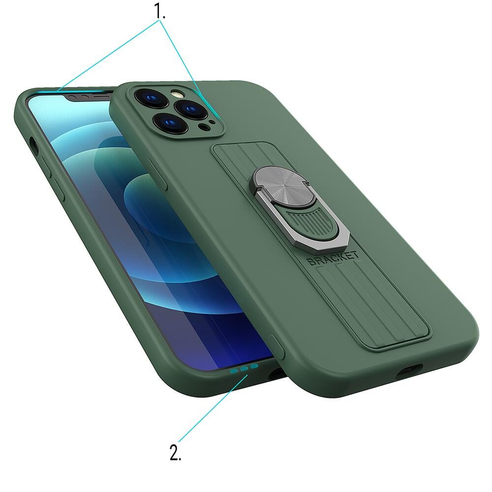 Ring Case silicone case with finger grip and stand for iPhone 12 mini mint - imagine 3