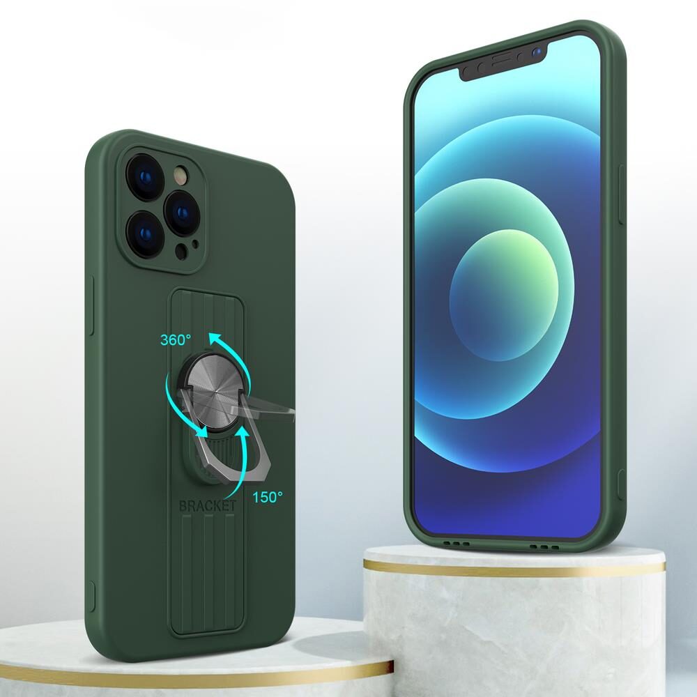 Ring Case silicone case with finger grip and stand for iPhone 13 mini silver - imagine 2