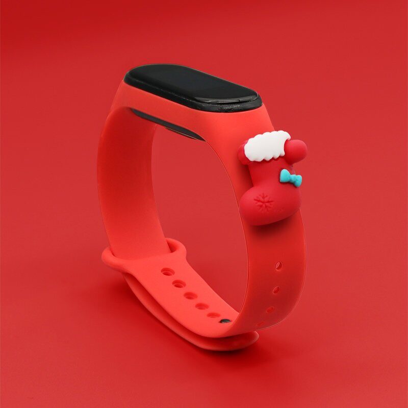 Strap Xmas for Xiaomi Mi Band 3 / 4 Christmas Silicone Strap Bracelet with Sock - Red - imagine 2
