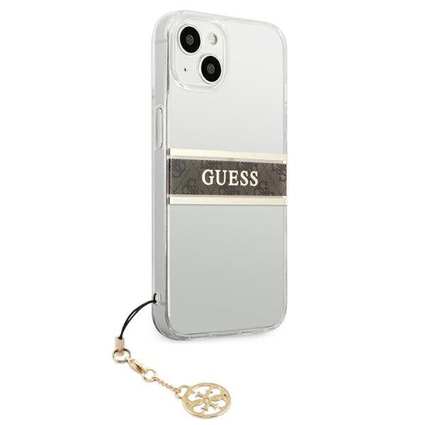 Guess GUHCP13SKB4GBR iPhone 13 mini 5.4" Transparent hardcase 4G Brown Strap Charm - imagine 4