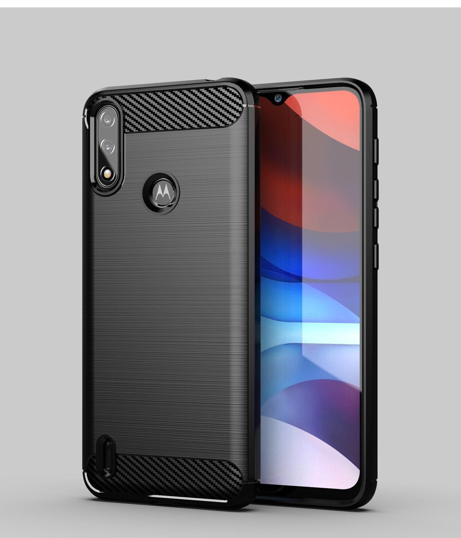 Carbon Case Flexible Cover Sleeve Motorola Moto E7i Power black - imagine 6
