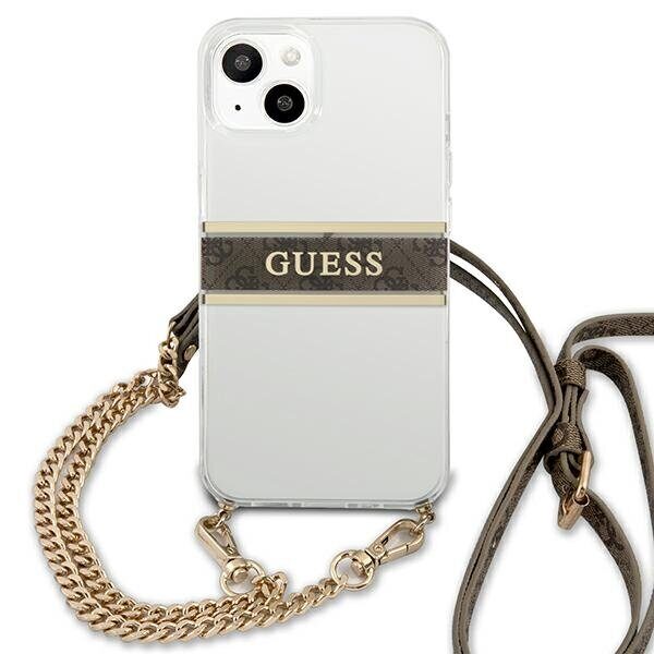 Guess GUHCP13SKC4GBGO iPhone 13 mini 5.4" Transparent hardcase 4G Brown Strap Gold Chain - imagine 3