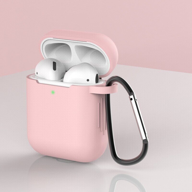 Case for AirPods 2 / AirPods 1 silicone soft case for headphones + keychain carabiner pendant pink (case D) - imagine 2
