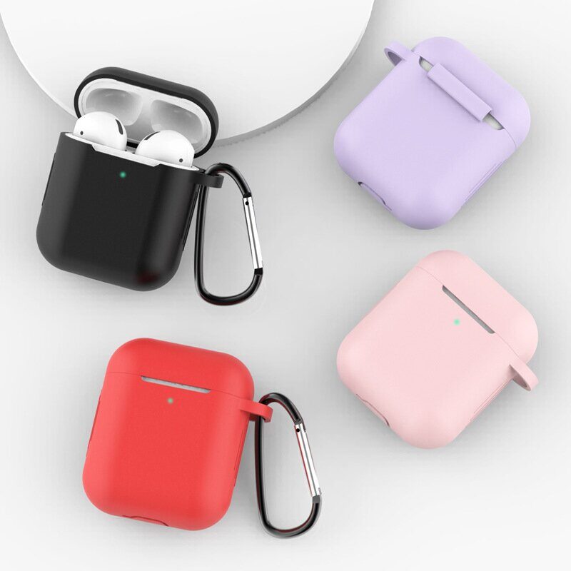 Case for AirPods 2 / AirPods 1 silicone soft case for headphones + keychain carabiner pendant pink (case D) - imagine 3