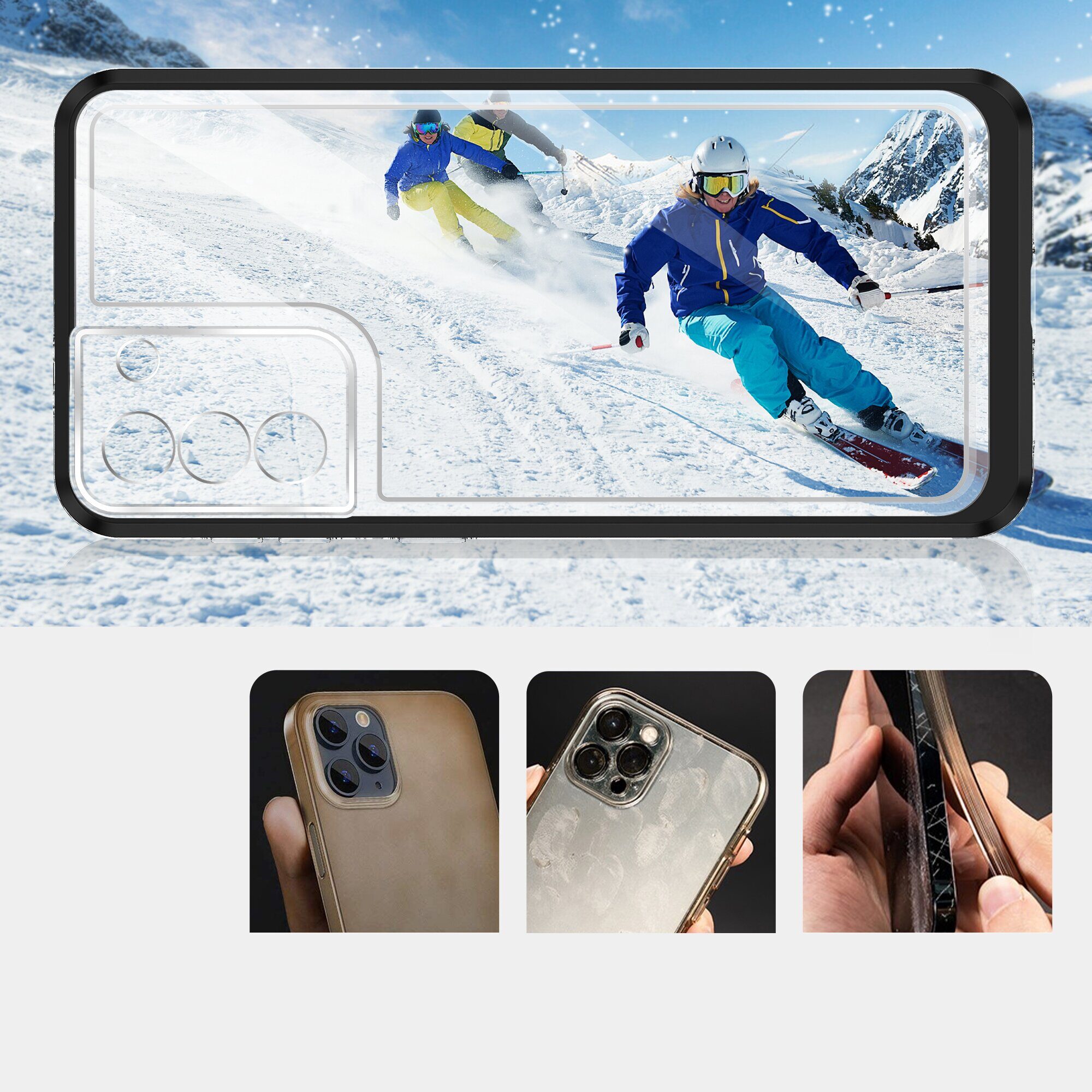 Clear 3in1 Case for Samsung Galaxy S22 + (S22 Plus) Frame Gel Cover Black - imagine 3