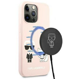 Karl Lagerfeld Silicone Ikonik Karl&Choupette MagSafe Case for iPhone 13 Pro / iPhone 13 - Light Pink