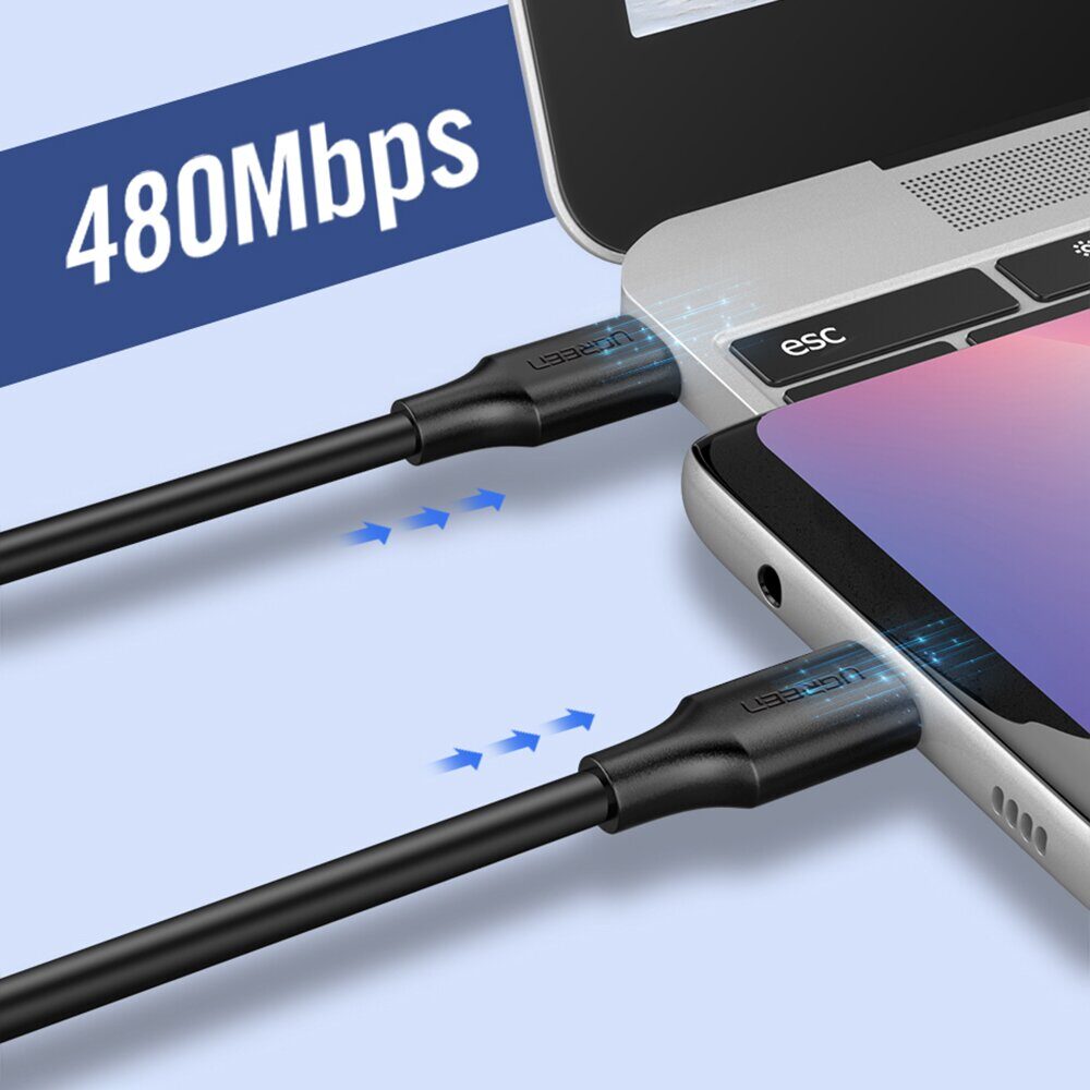Ugreen US286 USB-C - USB-C PD QC 3A 480Mb/s 2m Cable - Black - imagine 6