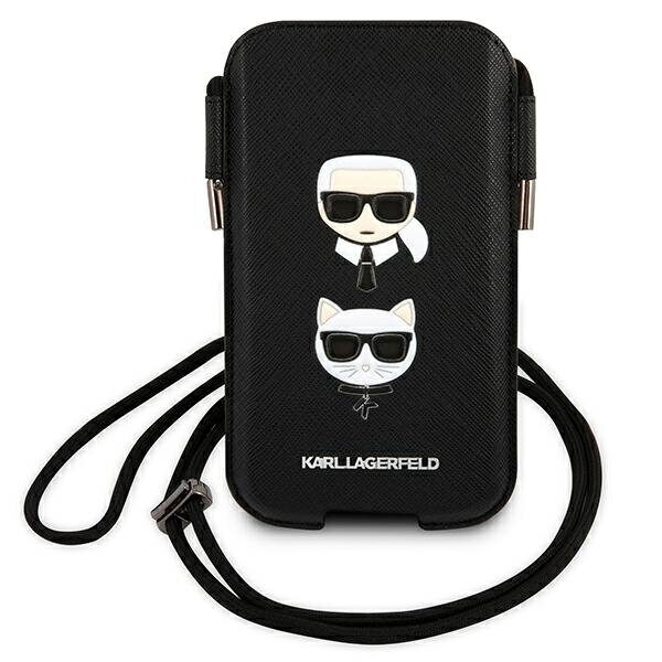 Karl Lagerfeld Saffiano Ikonik Karl&Choupette Head 6.7'' Bag - Black - imagine 2