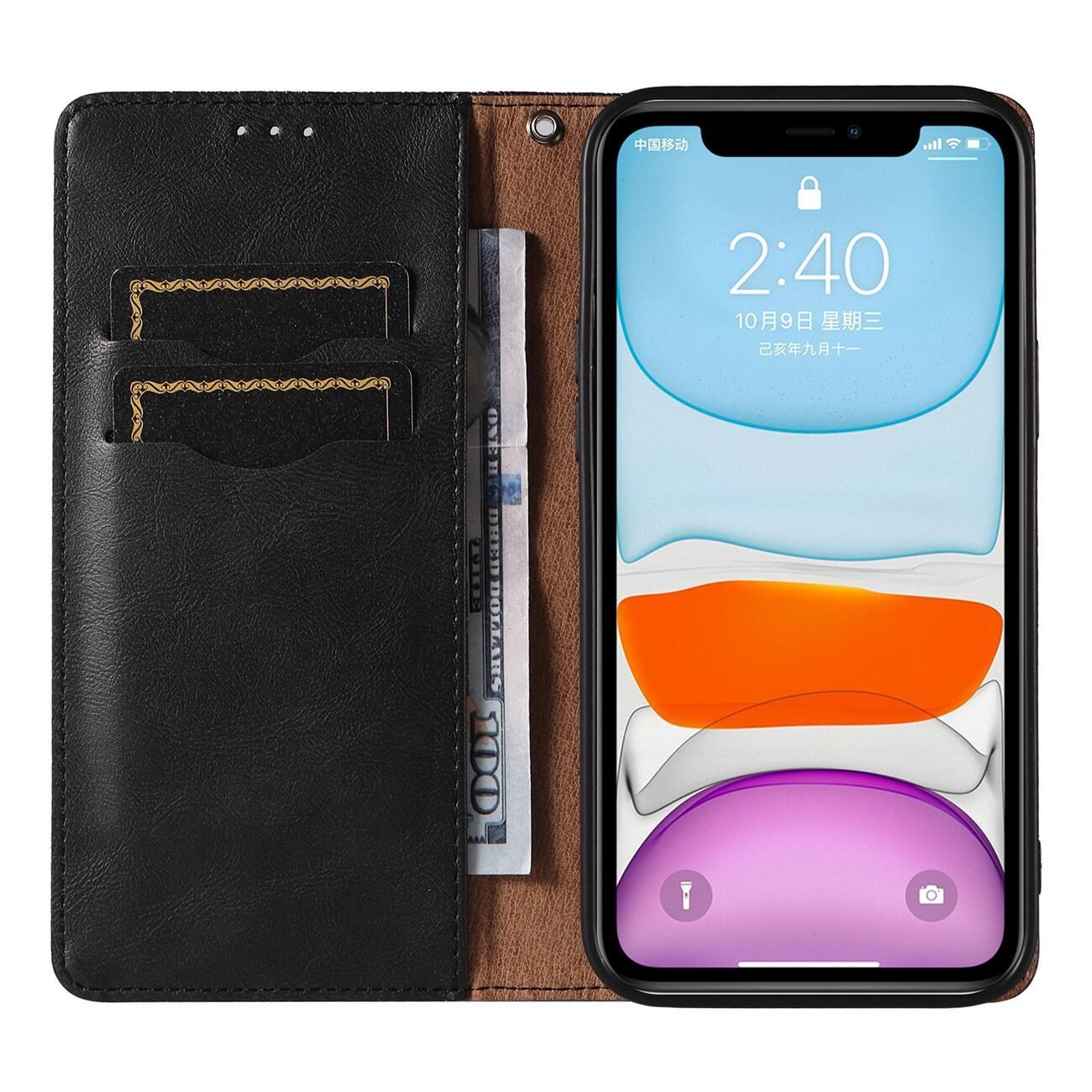 Magnet Strap Case for iPhone 12 Pouch Wallet + Mini Lanyard Pendant Black - imagine 6