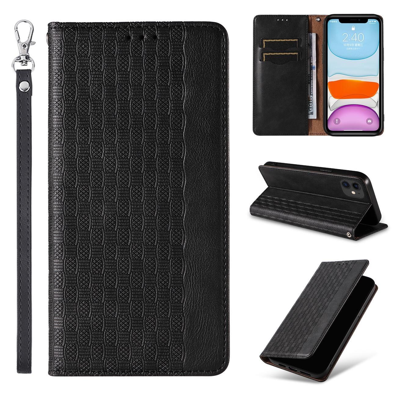 Magnet Strap Case for iPhone 12 Pouch Wallet + Mini Lanyard Pendant Black - imagine 8