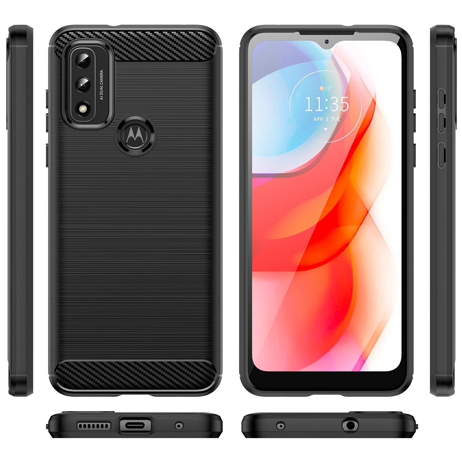 Carbon Case Flexible Cover Sleeve Motorola Moto G Play 2022 black - imagine 7