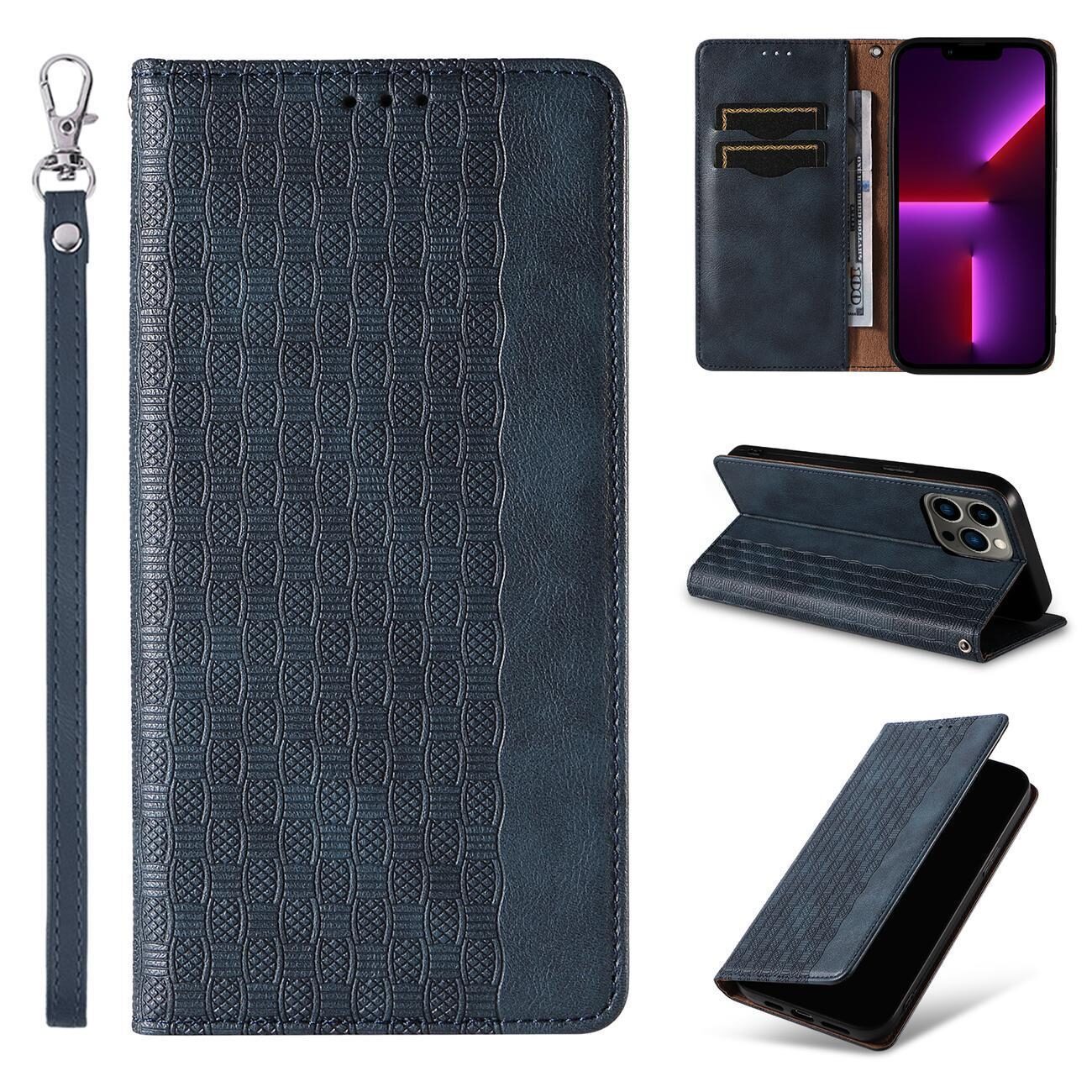 Magnet Strap Case Case for iPhone 14 Plus Flip Wallet Mini Lanyard Stand Blue - imagine 3