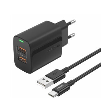 FONENG wall charger EU63 2.4A 12W 2xUSB + cable USB-C Black