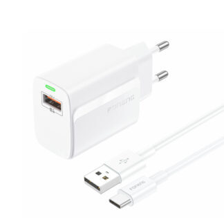 FONENG wall charger EU64 18W 1xUSB QC3.0 + cable USB-C White