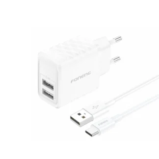 FONENG wall charger EU53 2.4A 12W 2xUSB + cable USB-C White