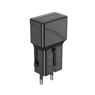 JELLICO universal travel adapter S6 PD 25W 1xUSB-C + 1xUSB QC3.0 Black