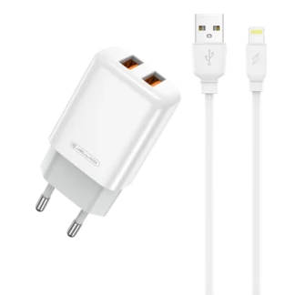 JELLICO wall charger EU02 2.4A 12W 2xUSB + cable Lightning White
