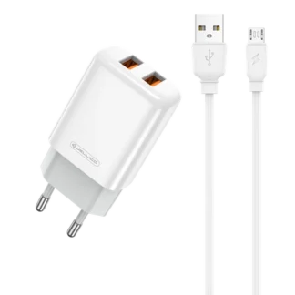 JELLICO wall charger EU02 2.4A 12W 2xUSB + cable Micro White