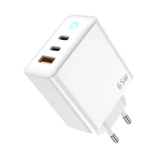 JELLICO wall charger EU20 GaN PD 65W 2xUSB-C + 1xUSB QC3.0 White