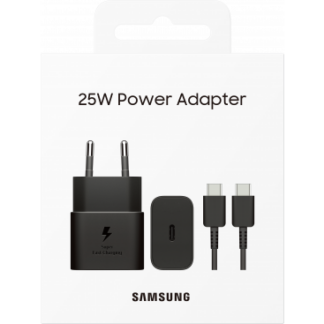Original wall charger Samsung 25W + cable USB-C - USB-C EP-T2510XBEGEU Black (blister EU)