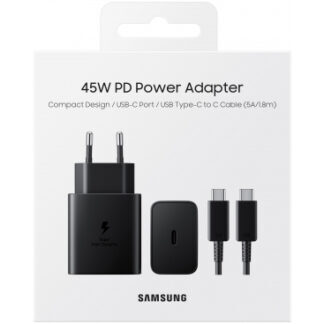 Original wall charger Samsung 45W + cable USB-C - USB-C EP-T4511XBEGEU Black (blister EU)